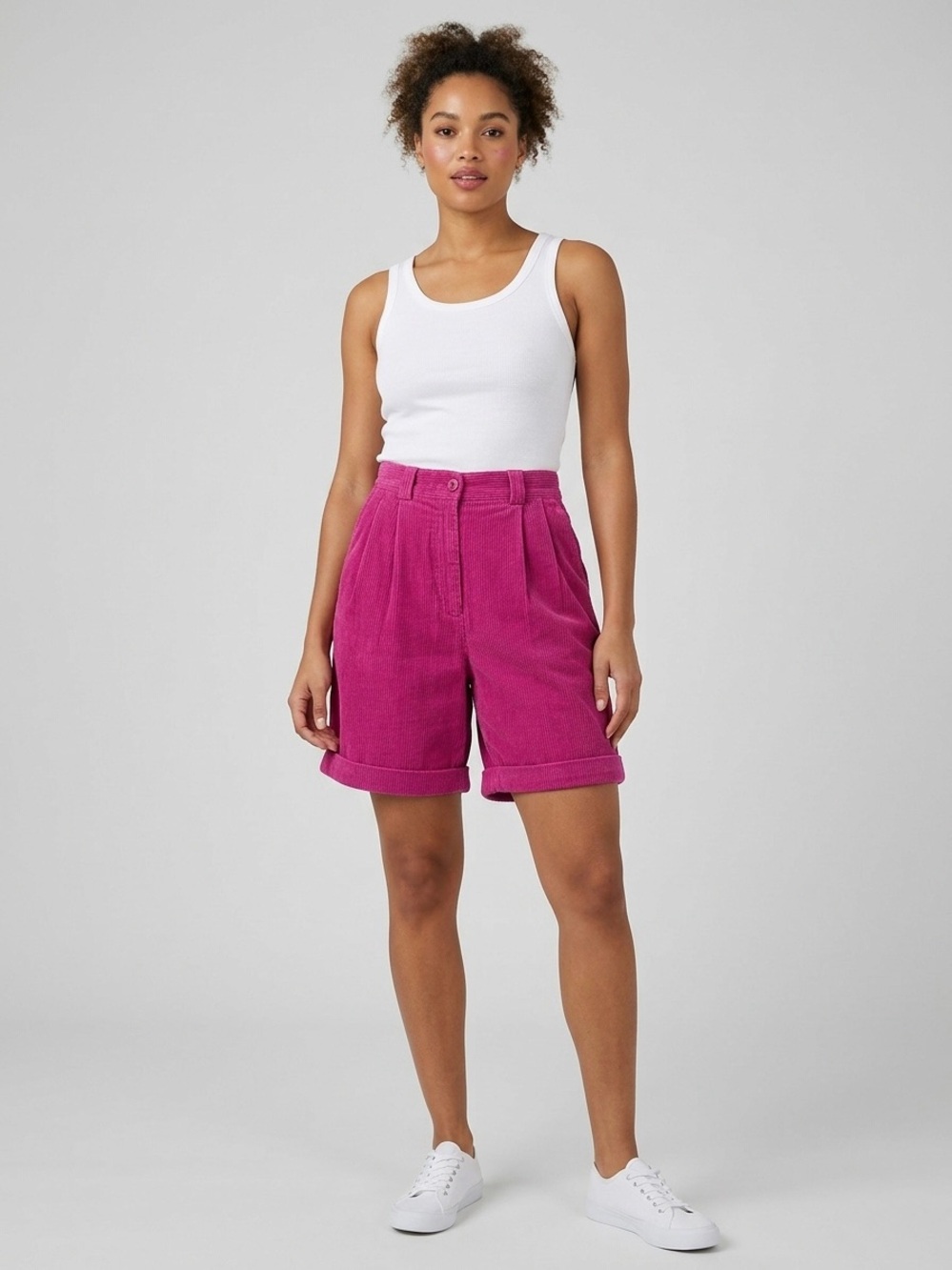 Vintage 90s Esprit Sport Magenta Pink Corduroy Pleated Cuffed Shorts Women’s 9